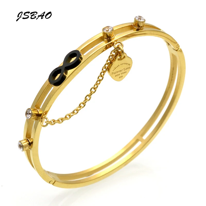 

JSBAO New Luxury Brand Jewelry Love Bangle Heart Charm Bracelet Black Infinity Women Bracelets & Bangles Pulsera