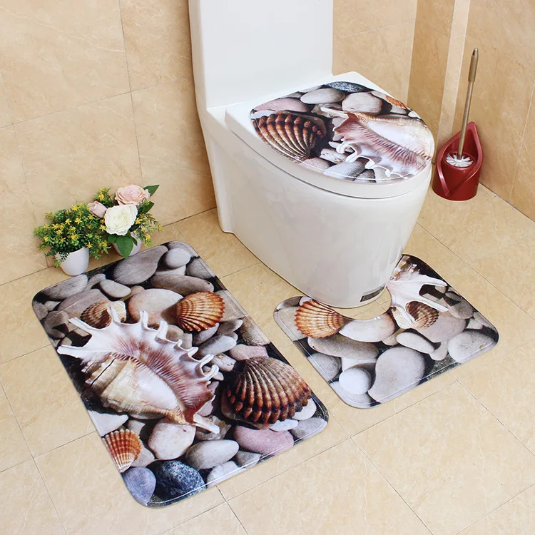 Anti Slip Toilet Pattern Flannel Seat Cover Set 3Pcs Bath Mats Bathroom Carpet Ocean Underwater World | Дом и сад