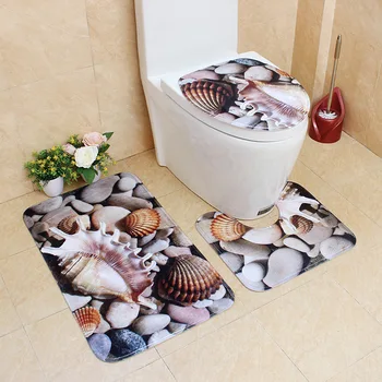 

Anti Slip Toilet Pattern Flannel Toilet Seat Cover Set 3Pcs Bath Mats Bathroom Carpet Ocean Underwater World