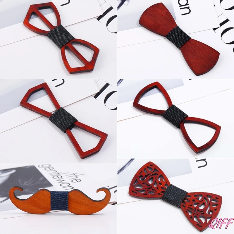 

Drop&Wholesale Men Unisex Hollow Out Carved Retro Wooden Neck Bow Ties Adjustable Strap Vintage APR28