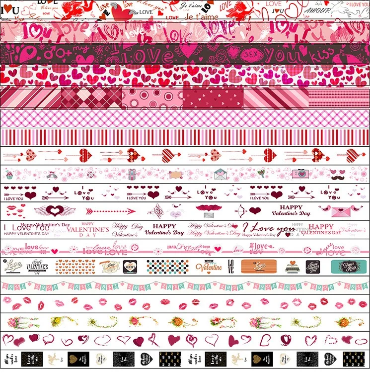 

20Designs Valentine's Day Love Kiss Heart Pattern Japanese Washi Decorative Adhesive DIY Masking Paper Tape Label Sticker gift