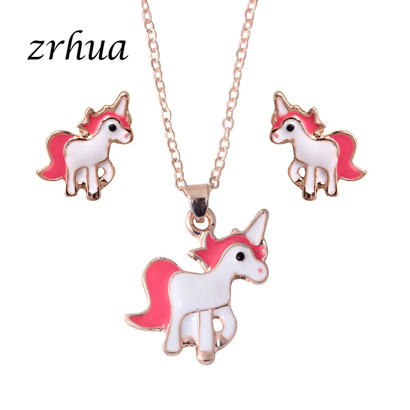 

ZRHUA Pink Pony Horse Bee Jewelry Sets For Women Girl Animal Cat Decoration Earrings Necklaces Wedding Accessories Hot