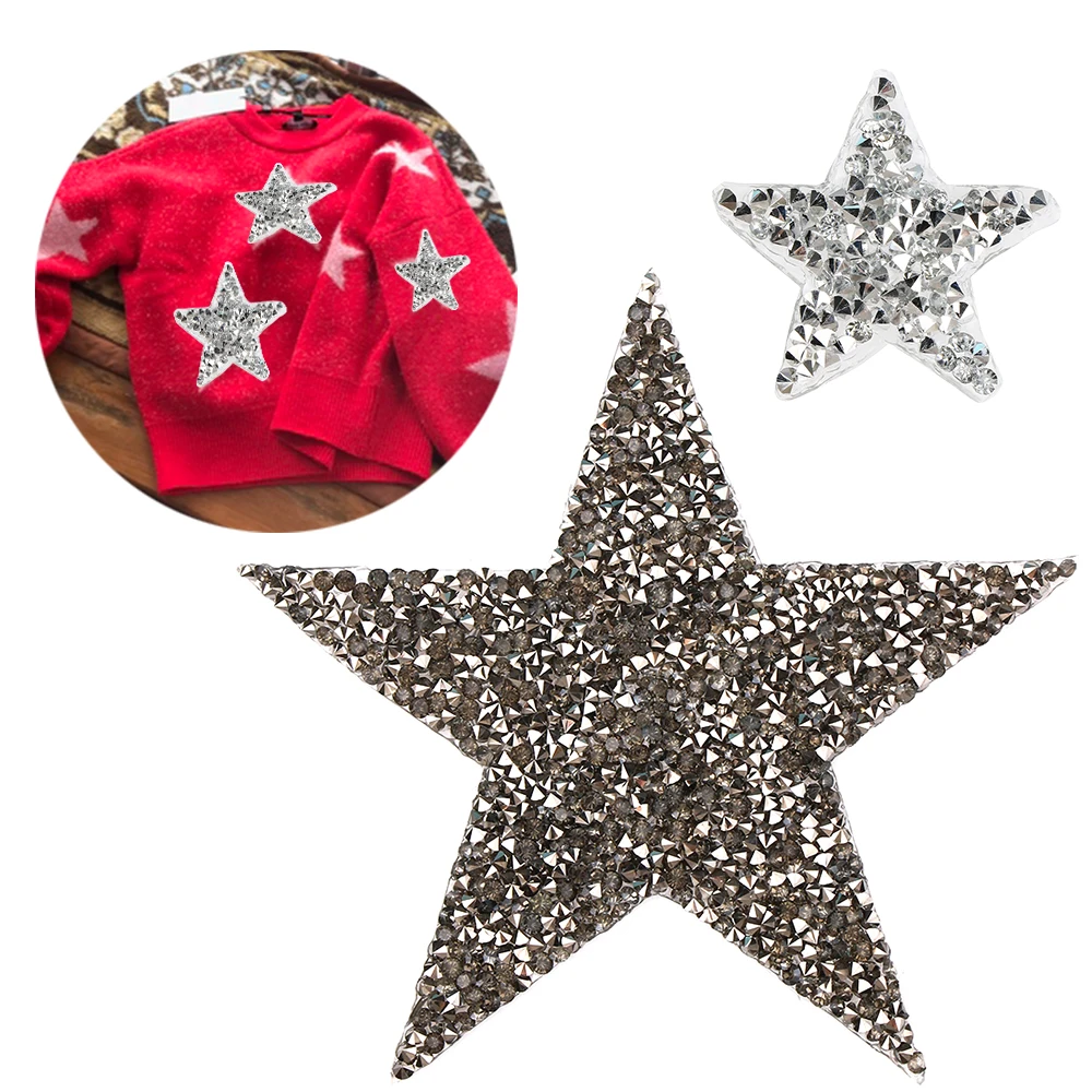 

NEW Multi Sizes Crystal Rhinestone Star Patches DIY Motif Iron on Patches Applique For Heat Transfer Clothing Shoe Bag