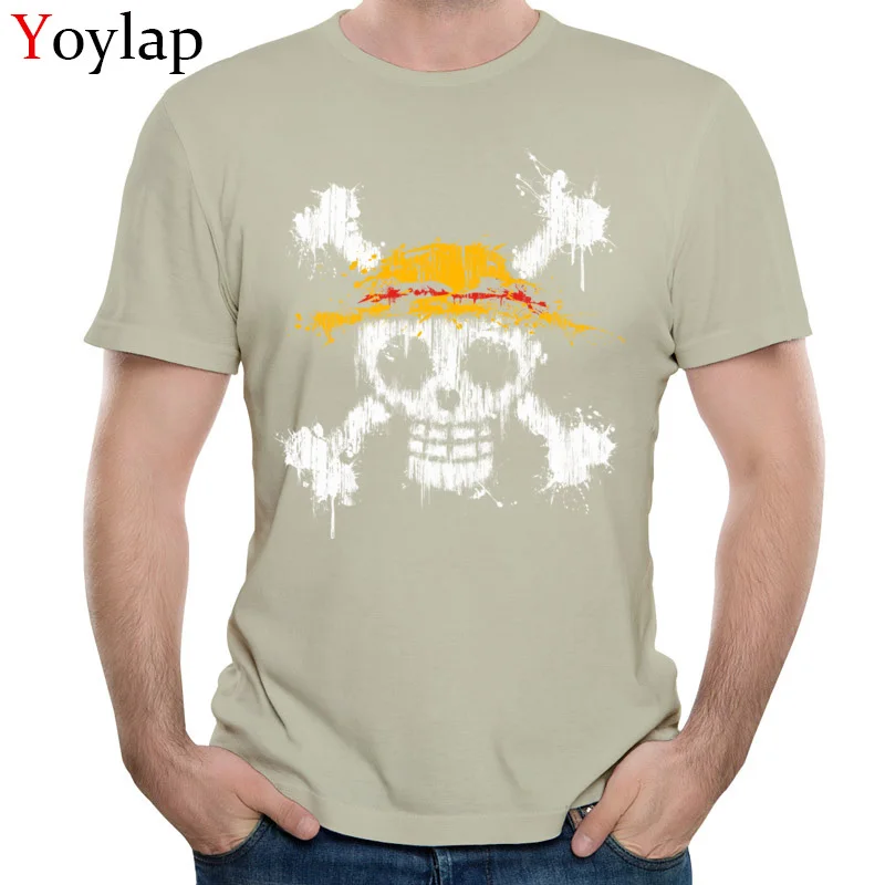  100% Cotton T Shirts for Male Short Sleeve Print Tops T Shirt New Arrival Fall Custom One piece skull O Neck Tee Shirt khaki