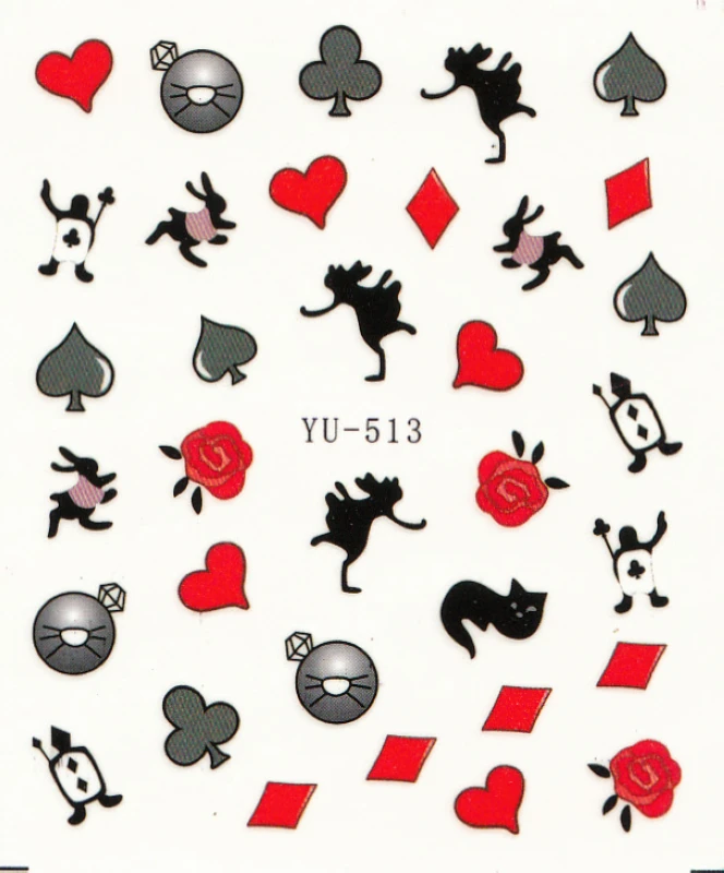 6 упак./лот переводка Нейл-арт ногтей Наклейка для переноса набор для покера в мультяшном стиле сердце Лопата YU513-518