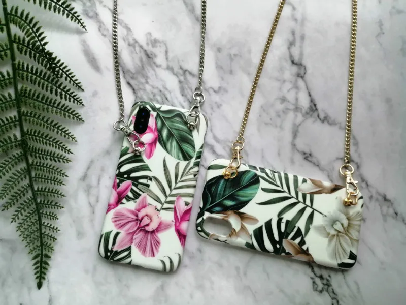 

Luxury plant leaf floral Crossbody chain strap phone case for samsung galaxy note10 pro case S10 S8 S9 plus s10e cover s9plus