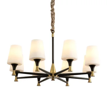 

Full Copper Chandeliers Lighting Luxury Home frosted glass Lighting Fixture Creative Vintage Hanging Lamp Copper E27 LED lamps