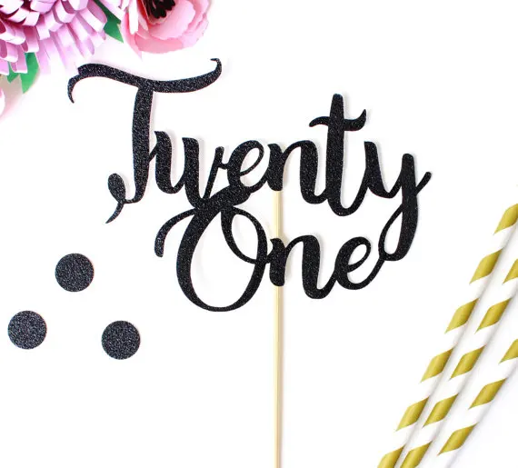 Черный Топпер для торта Twenty one 21 день рождения фотосессия ~ е юбилейное украшение