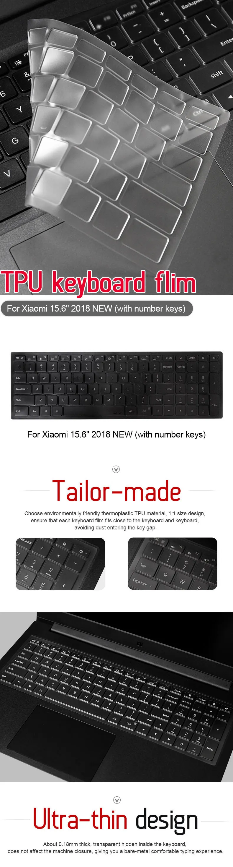 Ноутбук 15,6 дюймов клавиатура пленка Обложка для Xiaomi 15,"(с клавишами номера) клавиатура протектор Водонепроницаемый пылезащитный