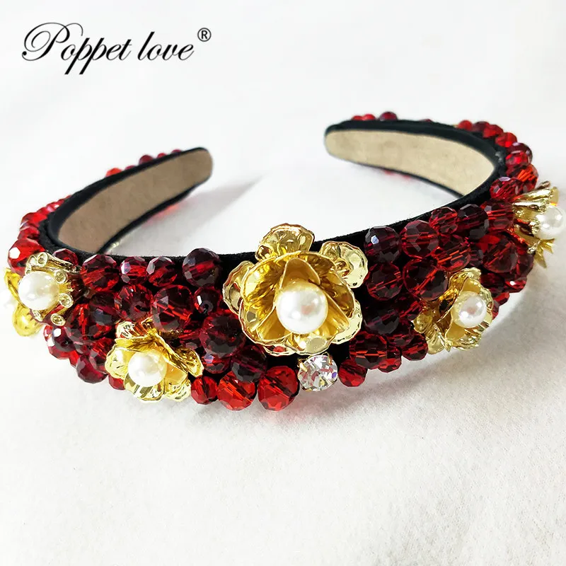 

Vintage Bridal Headpiece Costume Hair Accessories Flapper Great Beads weaving Inspired Gold Flowers Medallion Pearl Headband