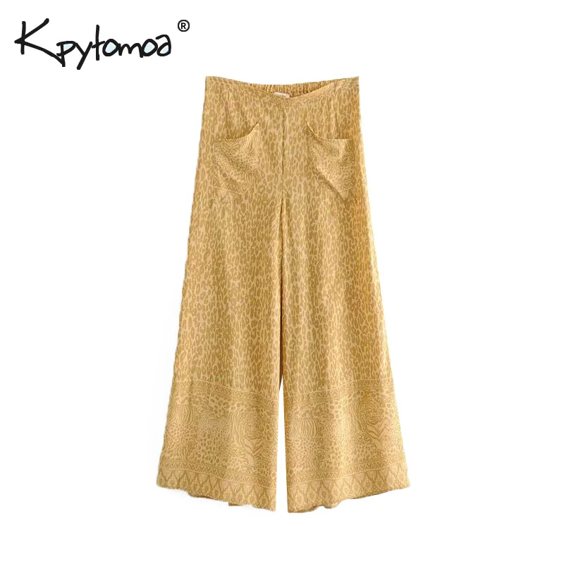 

Boho Chic Summer Vintage Leopard Print Wide Leg Pants Women 2019 Fashion Loose Elastic Waist Beach Trousers Pantalones Mujer