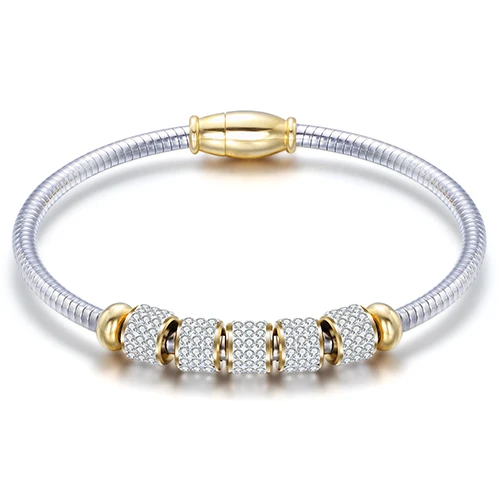 Дропшиппинг, модный хрустальный магнитный браслет для женщин, браслет из нержавеющей стали, браслеты из золота/розового золота/серебра, ювелирные изделия - Окраска металла: Leather