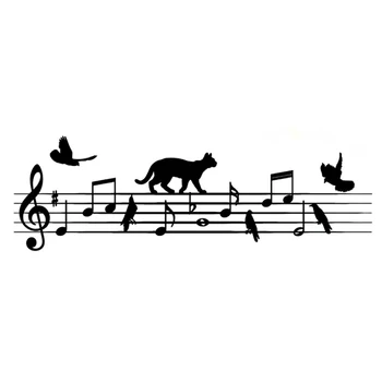 

19.1CM*6.1CM Fashion Music Cartoon Cat And Bird Silhouette Car Stickers Vinyl S9-0741