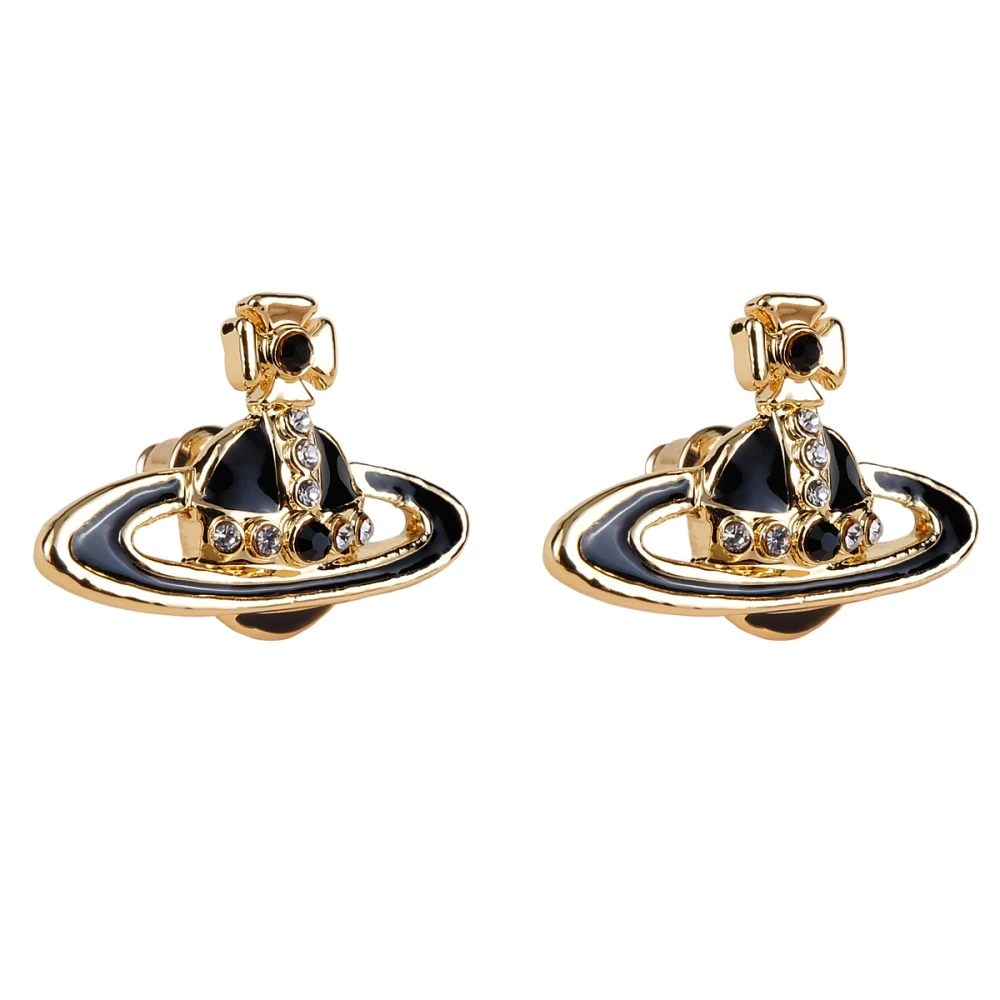 

XIAOJINGLING 1Pair Rhinestone Crystal Cross Saturn Earrings Enamel Planet Ear Studs for Women Girl's Jewelry Gifts 5Colors