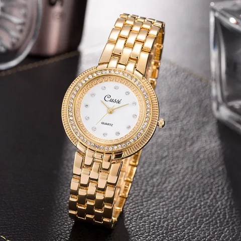 Pulseira de Relógios de Luxo Relógio de Ouro Vestido da Moda Relógio de Pulso dos Namorados Cryatal Cussi Mulheres Senhoras Quartzo Presente Reloj Mujer 2020