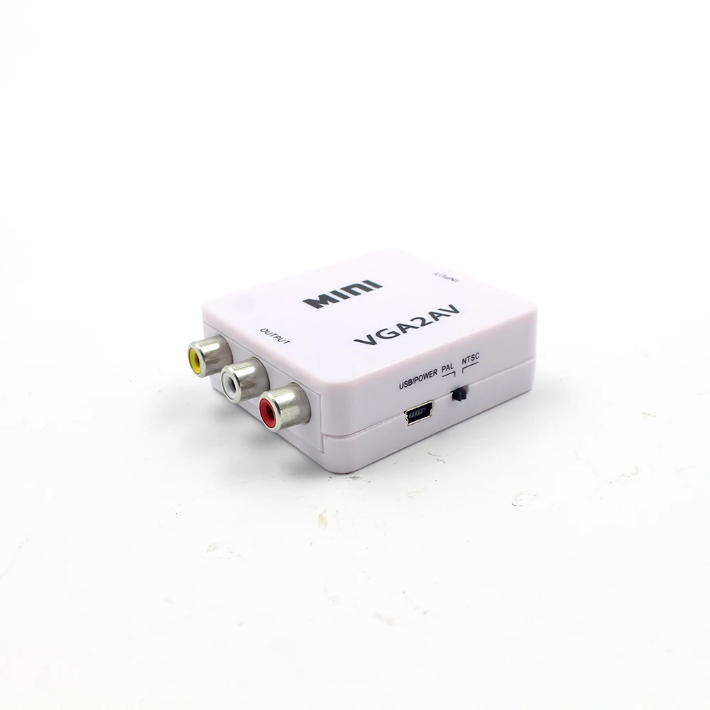  1080 P Mini VGA a RCA AV Adapter Video Converter con 3.5mm Audio per HD TV per PC