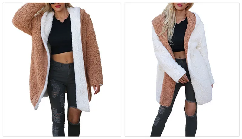 European and American plus-size high quality color matching coat with plush hooded overcoat on both sides (9)