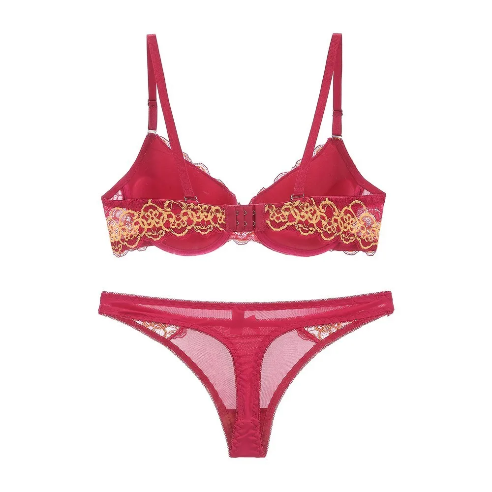 Hot Sexy Brassiere Embroidered Underwear Set ABC Cup New Good Quality Women Bra Set Push Up Lace Bra Thong Sets
