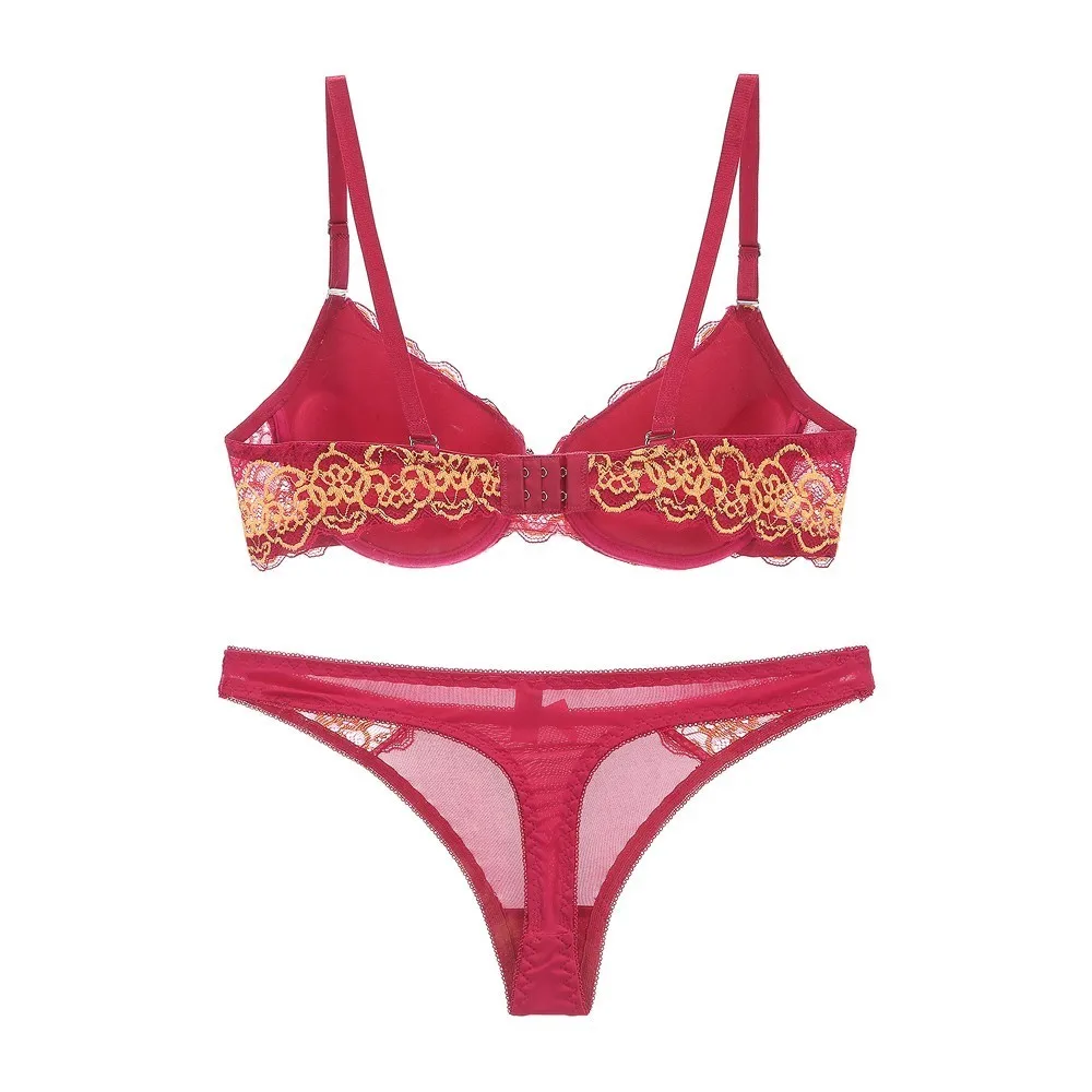 Hot Sexy Brassiere Embroidered Underwear Set  ABC Cup New Good Quality Women Bra Set Push Up Lace Bra Thong Sets calvin klein underwear set