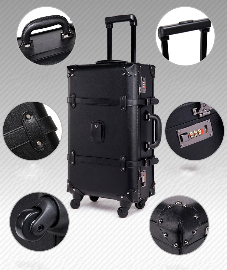 Ретро комплект багажных сумок на колесиках Spinner Женская тележка чехол 24 дюймов набор чемоданов колеса 20 дюймов PU винтажная кабина дорожная сумка багажник