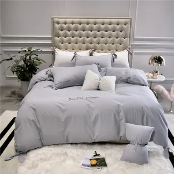 

New Soft Cotton Bedclothes Girls Bedding Set White Pink Bedsheets Duvet Cover Fitted sheet Queen King size Bed set ropa de cama