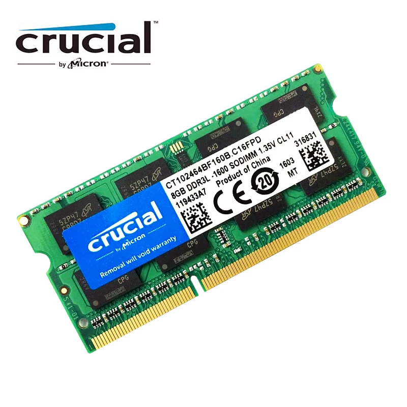 حاسمة RAM SO DIMM DDR3 DDR3L 8 GB 4 GB 1333 MHZ 1066 MHz 1600 SODIMM 8 GB 12800 S 1.35 V لأجهزة الكمبيوتر المحمول الذاكرة