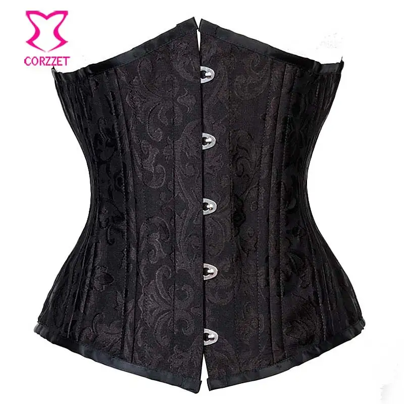 

Black Brocade 24 Steel Boned Underbust Waist Training Corset Women Waist Cincher Trainer For Slimming Sexy Corselet Espartilho