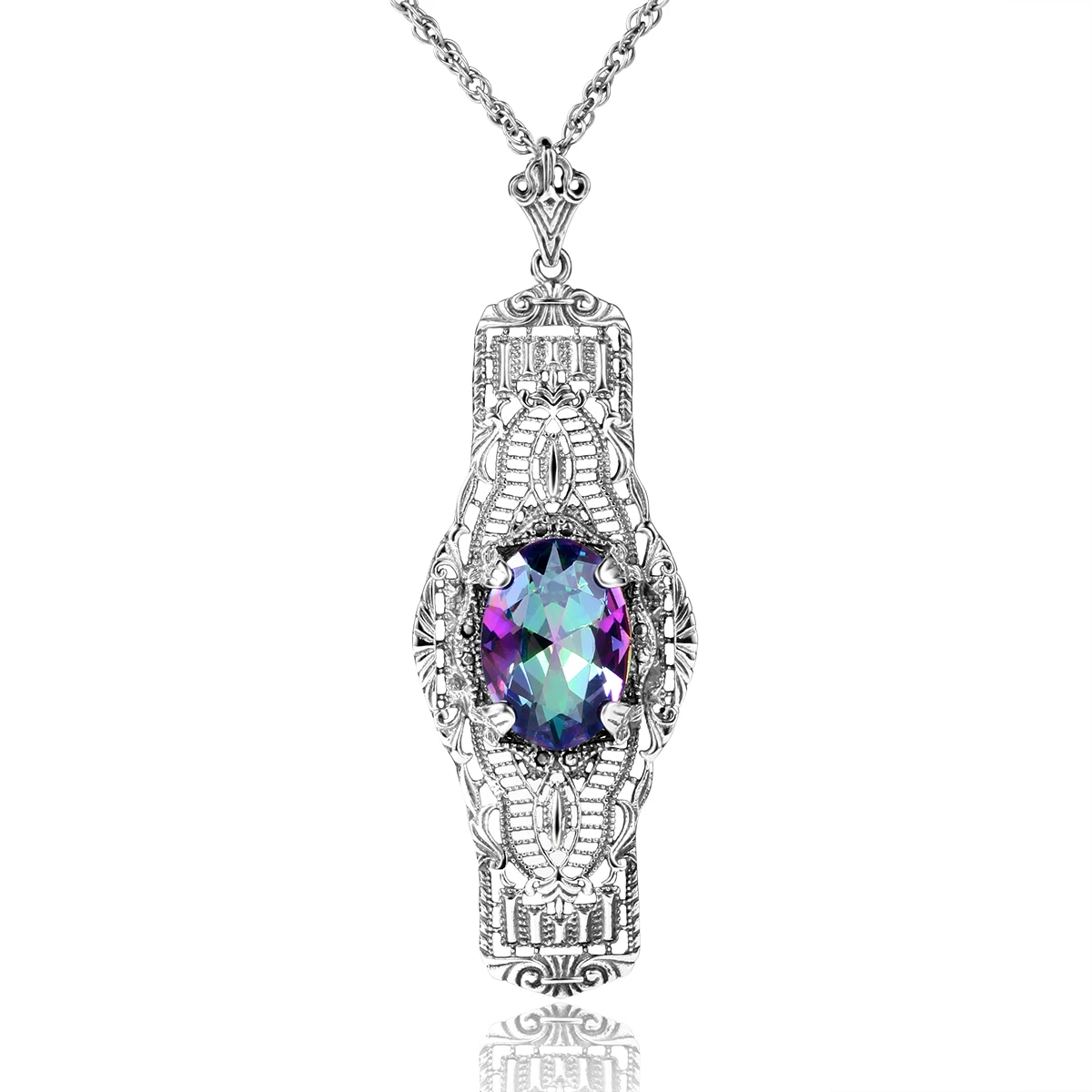 

Luxury Fine Jewelry Long Necklace Pendant for Women Bohemia 925 Sterling Silver Created Precious Stone Lady Party Pendant Choker