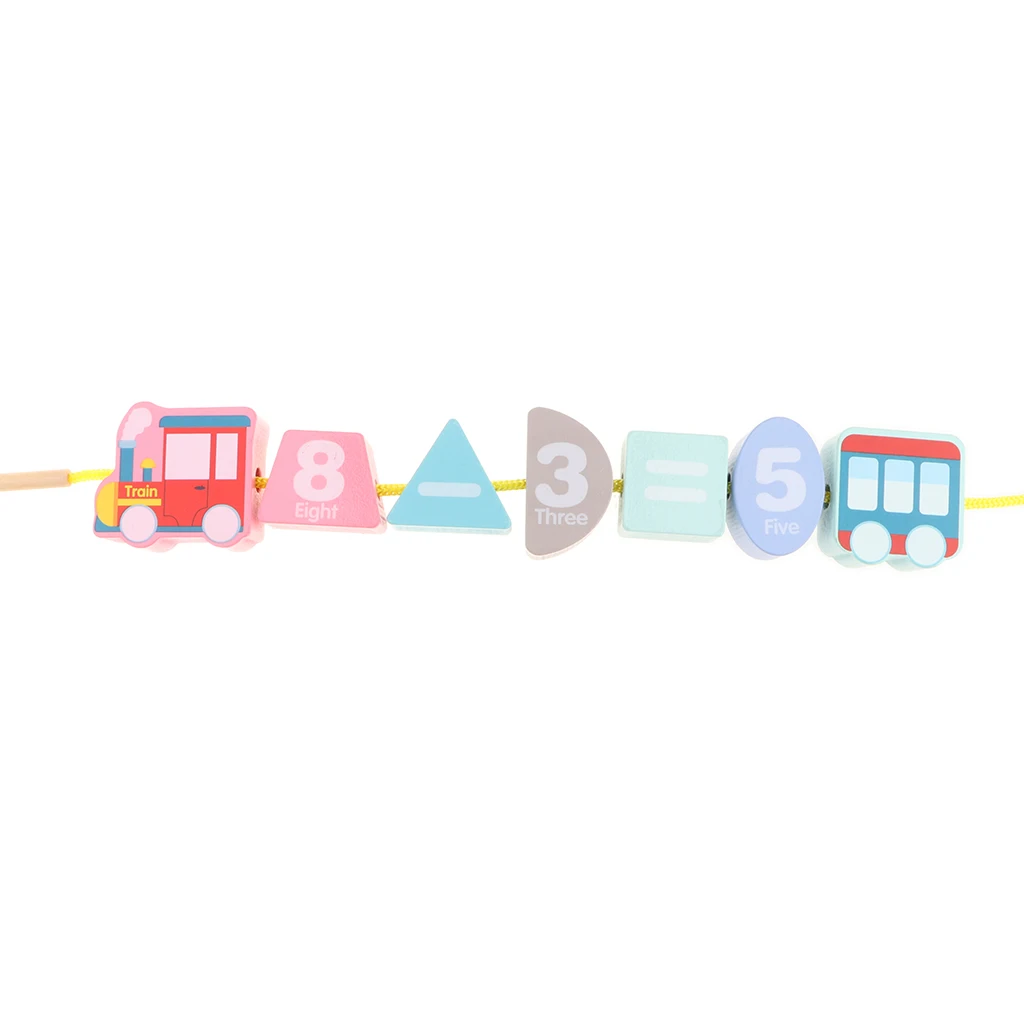 Wooden Lacing Blocks Set Childrens Stringing Bead & Building Educational Fine Motor Skill Toy for Kids Children