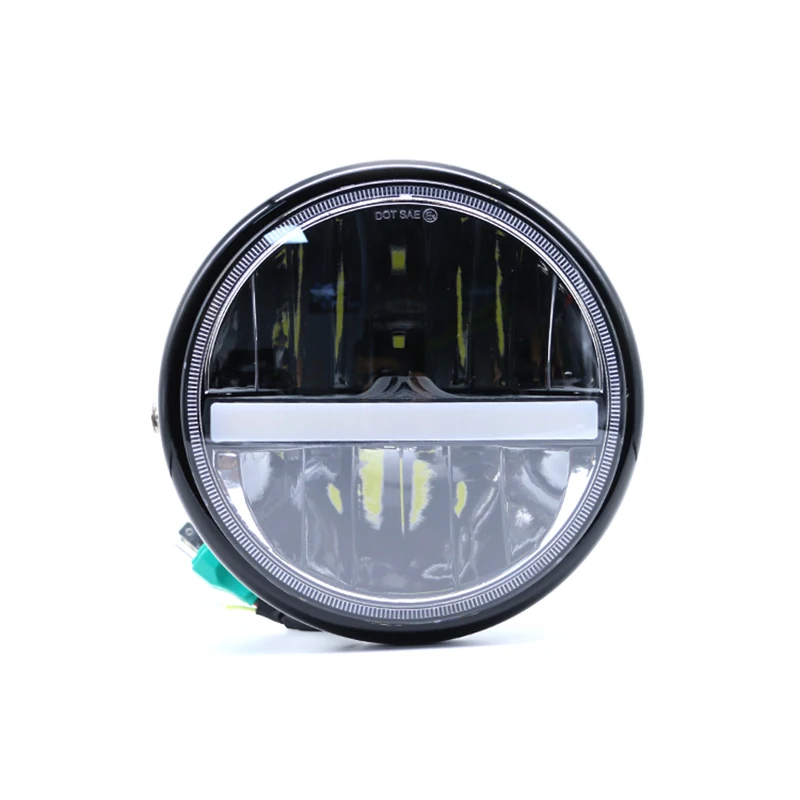 Fashion 55W Motorcycle Zinc Alloy Headlamp DC 12V Motorbike Round Headlight Scooter Retro Black LED Head Lamp Motor Front Light