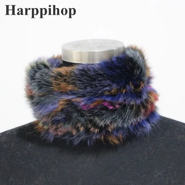

New Design Women Real Fur Handmade Stretch Fur Scarf Knit Genuine Rex Rabbit Fur Headbands Girls Natural Fur Ring Scarves Winter