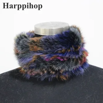 

New Design Women Real Fur Handmade Stretch Fur Scarf Knit Genuine Rex Rabbit Fur Headbands Girls Natural Fur Ring Scarves Winter