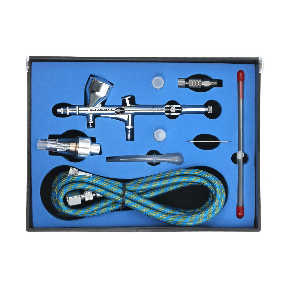 

KKmoon Profession Airbrush Kit Dual Action Spray Gun Gravity Feed paint gun 9cc 0.2/0.3/0.5mm Air Brush for Art Body Painting