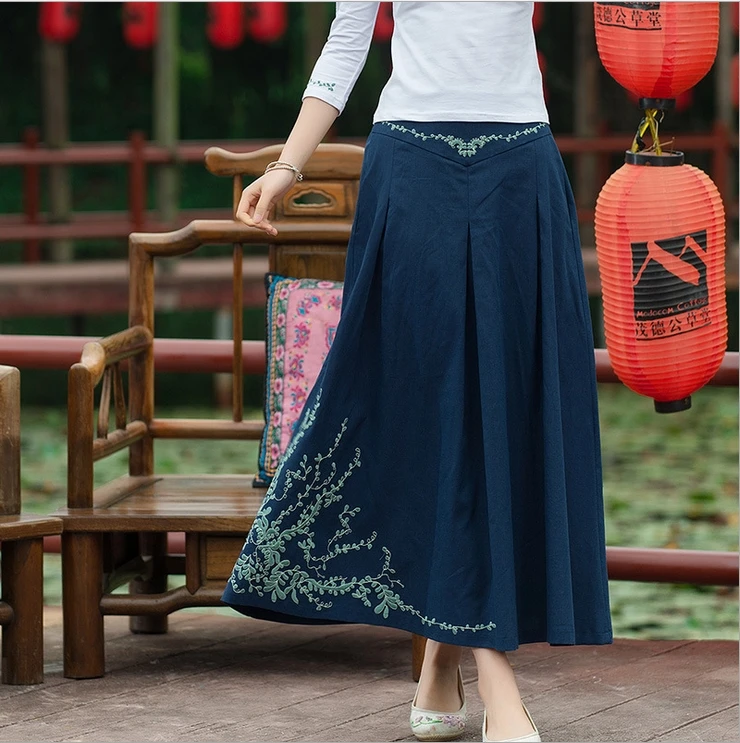 2018 женские Национальный художественный стиль вышивка эластичный пояс юбки Дикая мода