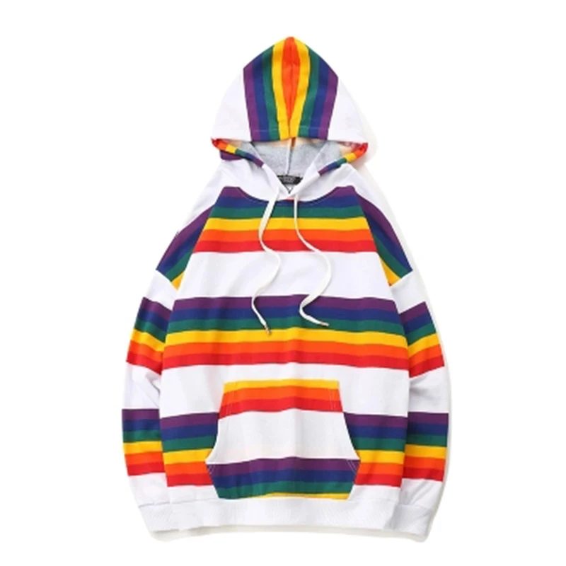 Swag Pullover Hoodies Harajuku Homme Color Block Unisex Rainbow Hoodie