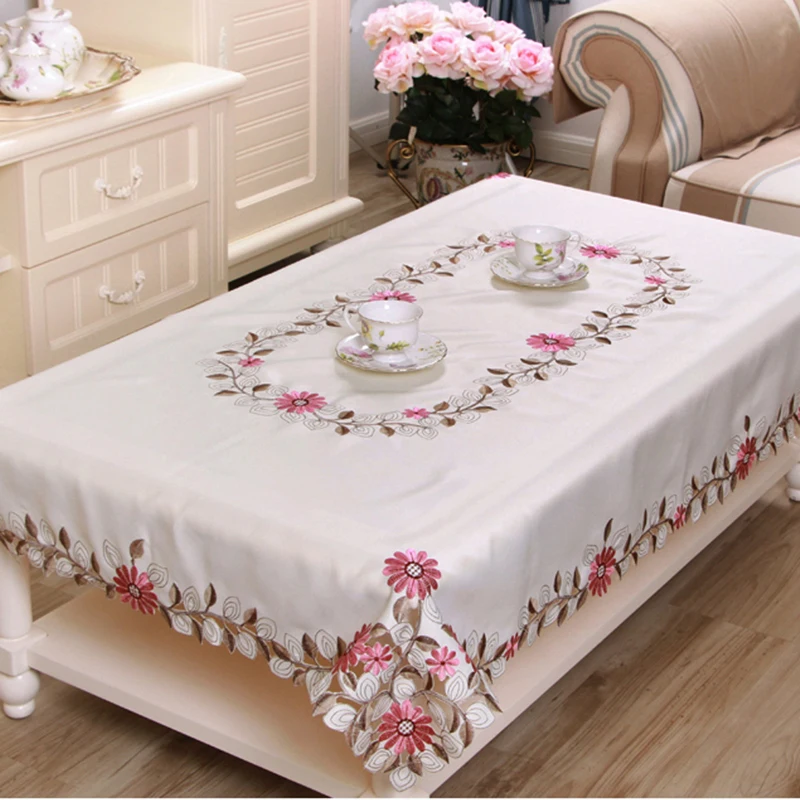 Vezon أنيقة البوليستر الحرير التطريز روز ديزي سماط المطرزة الأزهار مفرش طاولة غطاء تراكب ديكور المنزل النسيج