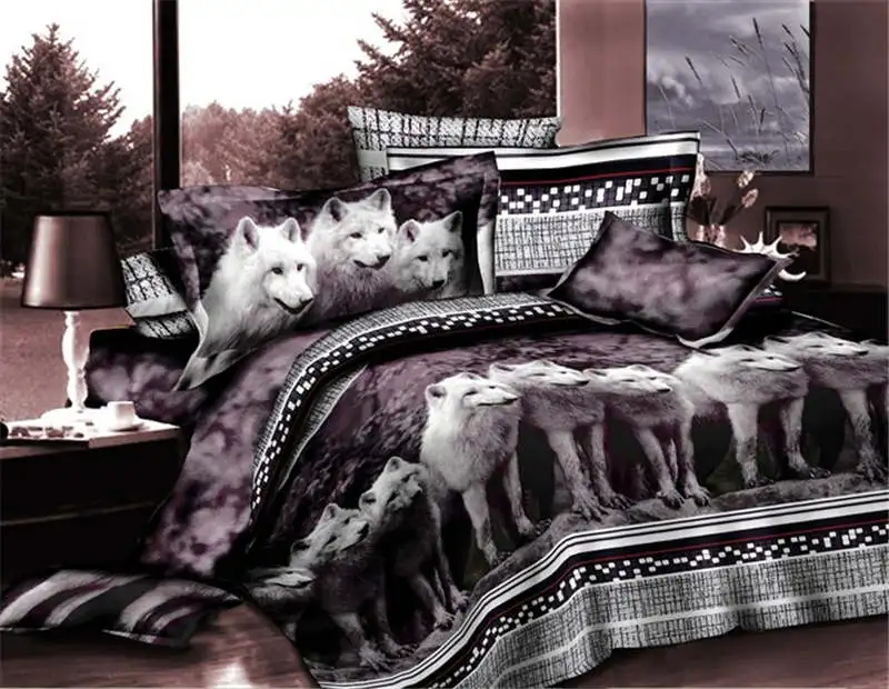 Лидер продаж 3d волки животное напечатаны постельных принадлежностей полный размер королева покрывала листов взрослых детская спальня