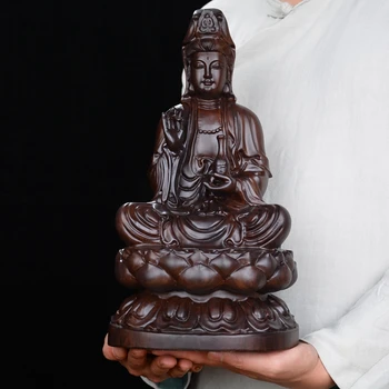 

GOOD- HOME Temple Spiritual protection Bless family # Handmade Red sandalwood carving Lotus Guanyin Buddha statue 40CM