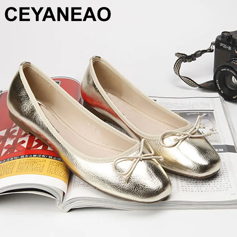 

CEYANEAOSpring Summer Casual Women Flat Shoes Pointed Toe Moccasins Ballet Flats Loafers Bow Slip On Lazy Shoes Plus size E2078