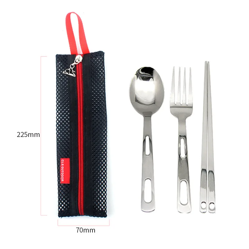 

Useful Outdoor Camping Picnic BBQ Portable Tableware Chopsticks Spoon Fork Utensil Set Stainless Steel Pocket Carry Pouch 3PCS 9