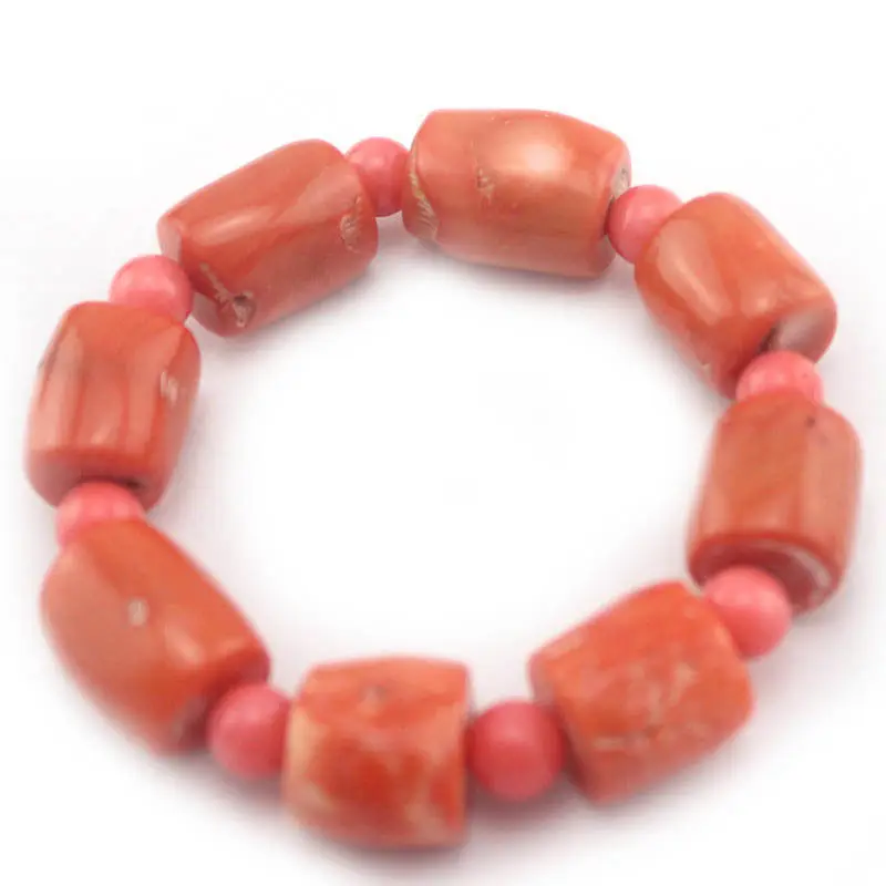 Huij 001473 натуральный красный коралл богемия стиль женщины элегантный эластичный браслет 4 шт