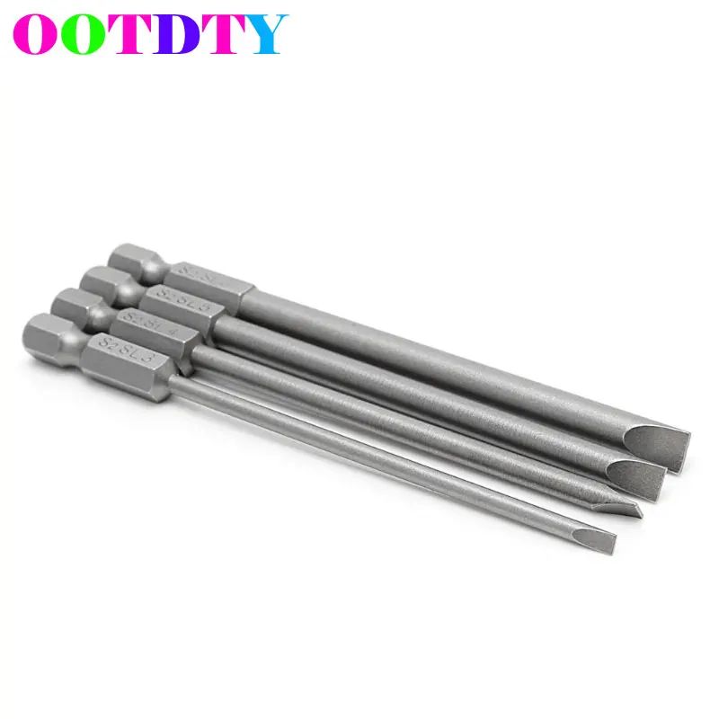 

OOTDTY 4Pcs/lot 100mm Hex Shank Slotted Screwdriver Bits 3mm-6mm S2 Magnetic Flat Head 1/4