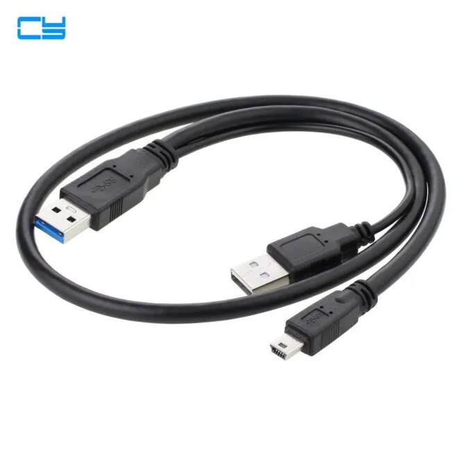 (100pcs/lot) USB 3.0 Mini 10pin Y cable splitter USB3.0 AM to mini USB 10p Mini-Y Cable cord with USB 2.0 power supply 60cm 1.8m