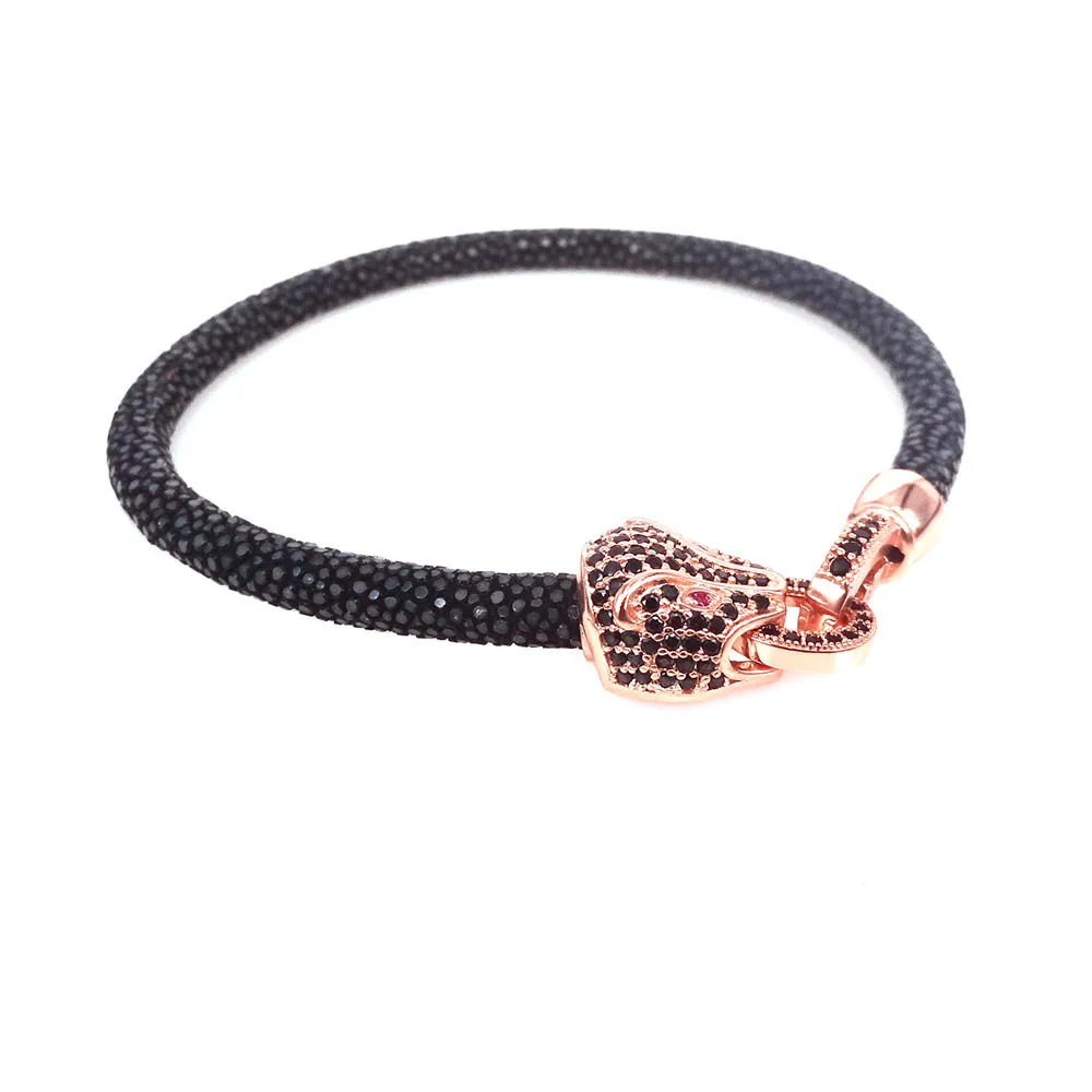 Классическая натуральная черная вонючая и леопардовая Пряжка для браслета на запястье оригинальные тайские браслеты из кожи ската для мужчин и женщин ювелирные изделия