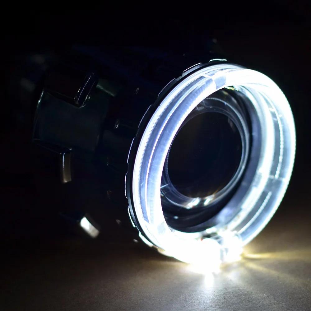 

2.5'' H1 HID Bixenon Headlight Projector Lens for H4 H7 Socket, with Shroud and Angel Eyes, Car Styling Retrofit Kit