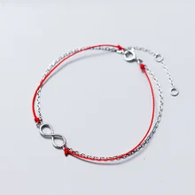 La MaxZa, 925 пробы, серебряный, восемь бесконечных шармов, браслеты из красной веревки, нить, линия, веревка, двойной слой, цепочка, браслеты для женщин