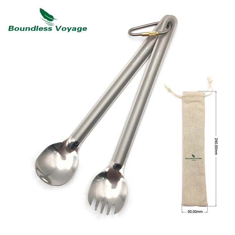 

Boundless Voyage Titanium Long Handle Spoon Spork with Polished Bowl Outdoor Camping Dinnerware with Straight Handle