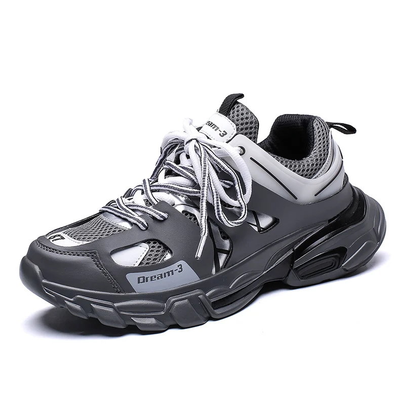 Мужские удобные кроссовки высокого качества на шнуровке; дышащая сетчатая Мужская обувь для бега; легкая дышащая Спортивная обувь для прогулок - Цвет: Серый
