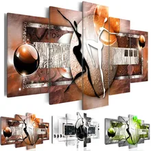 Fotos de lona modular quarto decoração da casa 5 peças colorido figura bola quadros abstratos dança poster arte da parede emoldurado