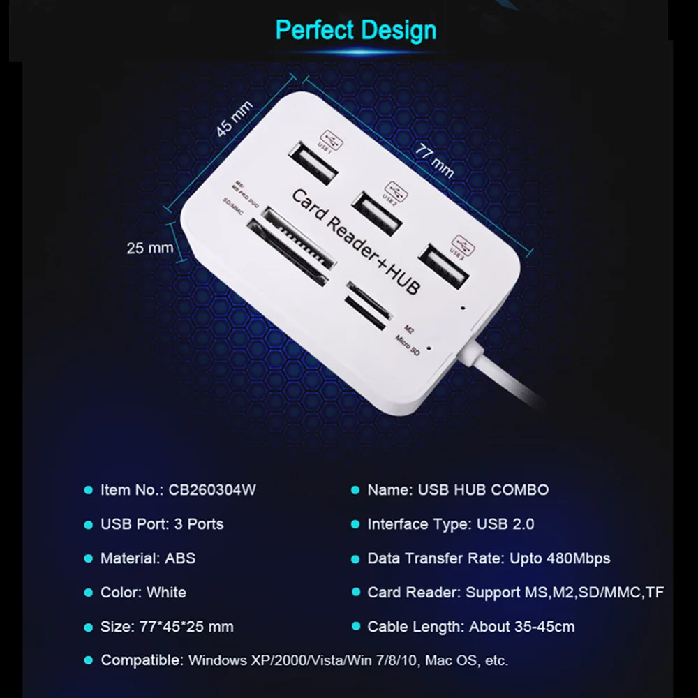 Высокое качество USB комбинированный Многофункциональный кард-ридер с 3 портами usb многофункциональный usb-хаб поддержка sd mini sd micro sd MS micro